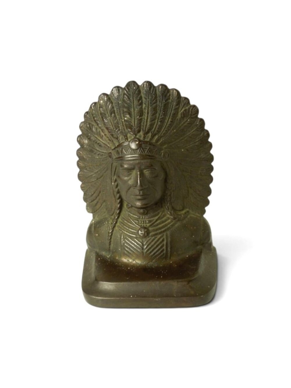 Vintage Cast Iron Native American Chief Bookend Bronze Finish Bust